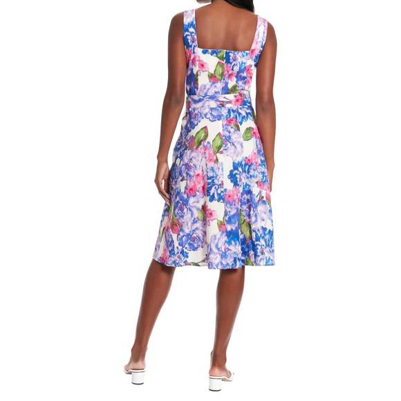 NEW LONDON TIMES carmella floral linen dress in ivory/lilac - Picture 3 of 4